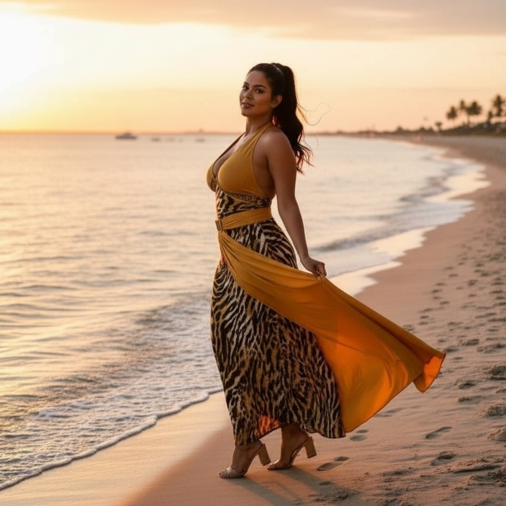 Gold Yellow and Black Backless Dress - Picture 4 of 8